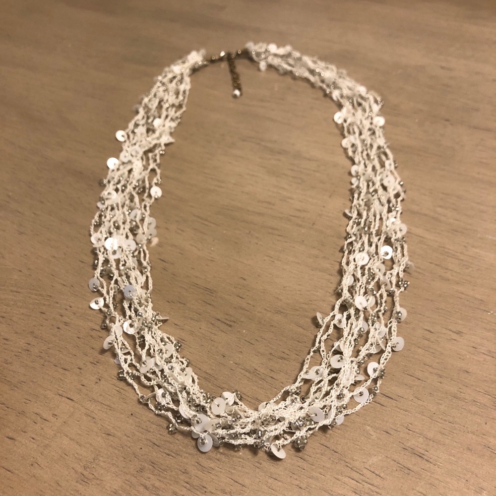 Vintage White Beaded Sequin Necklace
